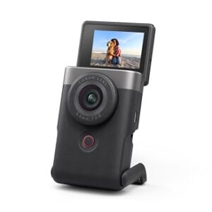 Canon PowerShot V10 Camera, Content Creator Compact Vlog Camera, Fixed 19mm Wide-Angle Lens, 4K Video, Face Detection, Built-in Microphone, Live Streaming, Vlogging, Built-in Stand, Silver