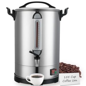 Coffee Percolator Large Coffee Maker 155 Cups Commercial Coffee Urn Electric Industrial Coffee Maker Hot Water Dispenser Tea Maker Machine for Catering, Church, Restaurant Dual Layer Stainless Steel