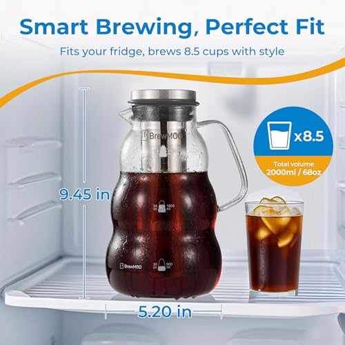Cold Brew Coffee Maker & Iced Tea Maker (2.0L/68oz) - Sleek Wave Borosilicate Glass Pitcher, Stainless Steel Filter, Foam-Padded Packaging, Manual + Recipes, Sealed Lid & Kitchen Decor - Image 3