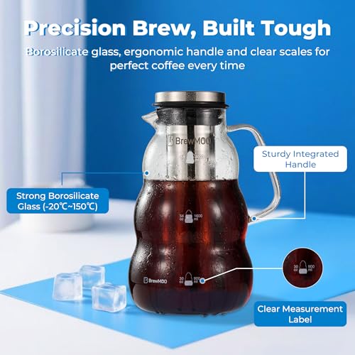 Cold Brew Coffee Maker & Iced Tea Maker (2.0L/68oz) - Sleek Wave Borosilicate Glass Pitcher, Stainless Steel Filter, Foam-Padded Packaging, Manual + Recipes, Sealed Lid & Kitchen Decor - Image 5