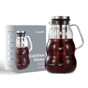 Cold Brew Coffee Maker & Iced Tea Maker (2.0L/68oz) – Sleek Wave Borosilicate Glass Pitcher, Stainless Steel Filter, Foam-Padded Packaging, Manual + Recipes, Sealed Lid & Kitchen Decor