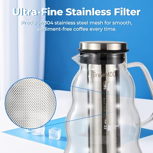 Cold Brew Coffee Maker & Iced Tea Maker (2.0L/68oz) - Sleek Wave Borosilicate Glass Pitcher, Stainless Steel Filter, Foam-Padded Packaging, Manual + Recipes, Sealed Lid & Kitchen Decor - Image 7