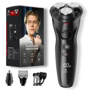 Cordless Electric Razor for Men: 3-in-1 Shaver for Beard/Nose/Sideburns – IPX7 Waterproof Travel Kit – Turbo Speed & Precision Blades, Dusky Black