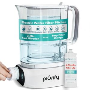 Countertop Electric Water Filter Pitcher with 6-Month UltraFiltration – Fast 2-Min Filtration, Removes 99% Lead, PFAS, Mercury & Chlorine – BPA Free, 50oz Capacity