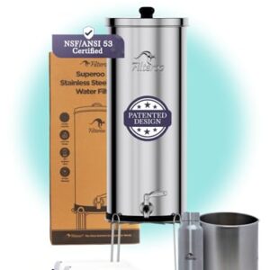 Countertop Gravity Water Filter System – 3.17 Gal/12L | 304 Stainless Steel | Gravity-Fed Water Purifier with 2 Fluoride & Chlorine Reduction Ceramic Cartridges | Also Removes Bacteria & Heavy Metals