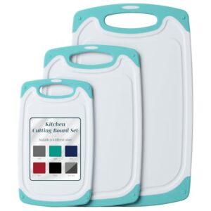 Cutting Boards for Kitchen – BPA-Free Chopping Board – Different Sizes & Non Slip Handles – Reversible, Large Cutting Board Set – Unique Gifts for Cooks Who Have Everything – 3-Pack Aqua
