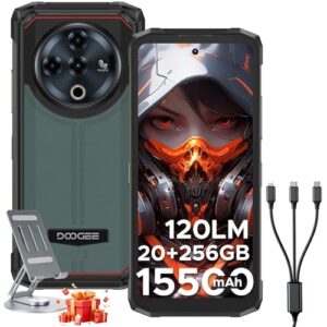 DOOGEE Fire 6 Power(2025) Rugged Smartphone,15500mAh/33W Fast,120LM Flashlight Rugged Phone, 256GB/TF 2TB,50MP,Android 14 Unlocked Phone with 3-in-1 Reverse Charging,6.56″ HD+90Hz Phones,NFC/OTG