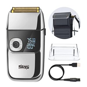 DSP Electric Razor for Men – 2 in 1 Bald Shaver with 2 Foil Head and Precision Trimmer – Rechargeable 3-Speed Barber Shaver with LED Digital Display (Silver)