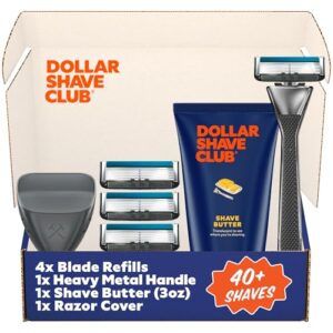 Dollar Shave Club | The VIP Shave Set | 4 Extra Close Refill Cartridges, 1 Heavy Metal Handle, 1 Shave Butter 3 ounce, 1 Razor Cover