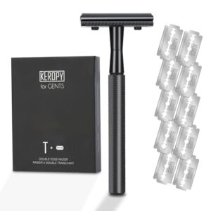 Double Edge Safety Razor With 10 Premium Stainless Steel Blade Reusable Safety Razors For Men Shaving Razor, Smooth Wet Shave Experience, Gun Black
