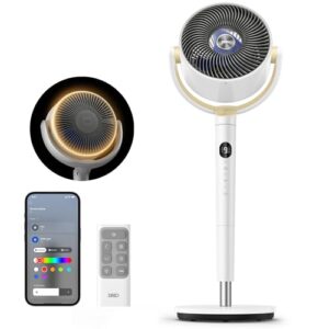Dreo Smart Fan for Bedroom, 120° +120° Omni-Directional Oscillating Fans, 90ft Quiet Pedestal Fan with RGB Light, 9 Speeds, 6 Modes, 20dB, 8H Timer, Wi-Fi/Voice/Alexa, 37-42″ Floor Fans with Remote