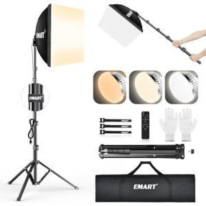 EMART Softbox Lighting Kit, 16″X16″ Soft Box, 3000K-6000K 85W LED Bulbs with Remote, 65″ Tripod, Professional Softbox Photography Lighting Kit for Studio Lights, Portrait, Video Recording(1PACK)
