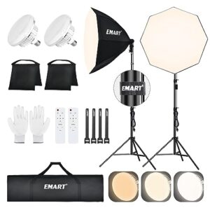 EMART Softbox Lighting Kit with Sandbag, 25.5″ (65cm) Diameter Soft Box Lights with 2x135W 3000-6500K Remote Controlled LED Bulb, Photography Lighting Kit for Studio Video Recording, Filming, Portrait