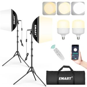EMART Softbox Photography Lighting Kit, 16″x16″ Pull Soft Box, 50W 3000K-6000K LED Bulb with Remote/APP Control, Professional Photoshoot Equipment for Studio Lights, Portrait, Video Recording(2 Pack)