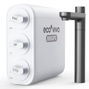 Ecoviva 0.01μm Ultra-Filtration Under Sink Water Filter System, 800G Tankless Water Filtration System, No Electricity & Zero Waste, Filters Heavy Metals, Includes Faucet, No Drilling Required