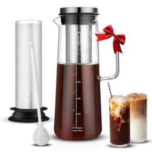 Effortless Cold Brew Coffee Maker, All Parts Dishwasher Safe, 1.4L/48oz Sturdy Borosilicate Glass Pitcher with Super-Fined Stainless Steel Filter, Cold Brew Pitcher for Iced Coffee, Ice Tea
