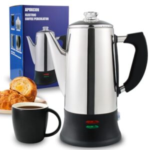 Electric Coffee Percolator Stainless Steel Coffee Maker with Heat Resistant Tough Glass Clear Brew Progress Knob, Keep Warm & Cordless Serving Classic Coffee Pot with On/OFF Switch 12 Cup