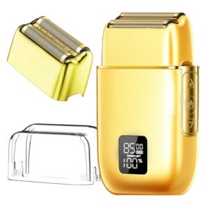 Electric Foil Shavers for Men, 3 Speed Electric Razor for Men, High Speed Dual Floating Blades, IPX7 Waterproof Wet & Dry, LED Display, USB Type C Charging, Foil Razor for Face/Beard/Head (Gold)