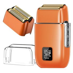 Electric Foil Shavers for Men, 3 Speed Electric Razor for Men, High Speed Dual Floating Blades, IPX7 Waterproof Wet & Dry, LED Display, USB Type C Charging, Foil Razor for Face/Beard/Head (Orange)