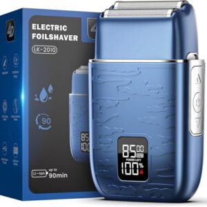 Electric Razor for Men, Electric Shaver for Men, Upgraded Foil Shaver with 3 Adjustable Speeds, Type-C Rechargeable Close Shave Beard Trimmer, IPX7 Waterproof Wet/Dry Travel Lock (Blue)