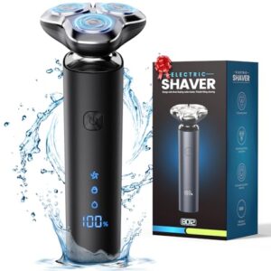 Electric Razor for Men, Men’s Electric Shaver, 3-Blade Rotary Shaving System, IPX7 Waterproof Wet Dry Cordless Razor, Touch Switch, 90+ Minutes Run Time