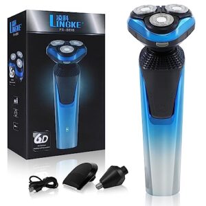 Electric Razor for Men, Rechargeable Waterproof Men Electric Shaver, Wet & Dry Shaving with Cordless Beard, Nose Hair Trimmer, 1 Hour Fast Charging (Blue)