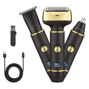 Electric Razor for Men & Women, 3-in-1 Cordless Rechargeable Foil Shaver with LED Display, Waterproof Wet & Dry Painless Body Razor for Face, Nose, and Ear Hair – Travel Friendly (Black)