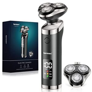 Electric Shavers for Men – Electric Razor for Shaving Face, Mens Rotary Shaver with Extra Replacement Blade Rechargeable Beard Trimmer for Men Waterproof Wet & Dry LED Display Cordless Beard Shaver