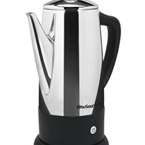 Elite Gourmet EC812 Electric 12-Cup Coffee Percolator with Keep Warm, Clear Brew Progress Knob Cool-Touch Handle Cord-less Serve, Stainless Steel