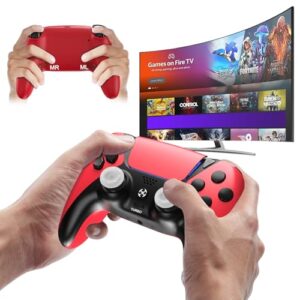 Enstixsm Replacement for Luna Wireless Controller for Fire TV,PC Controllers for Gaming for Amazon Luna with Back Paddles,1200mAh Battery,Turbo,Dual Motors,No Drift ALPS Joystick Mando,Red