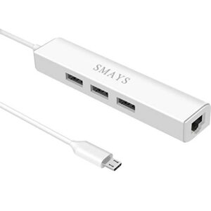 Ethernet Adapter for Fire Stick TV Cube, Google Chromecast Ultra, Tivo Stream 4K – Micro USB Host OTG Cable with Power, 3 USB 2.0 HUB