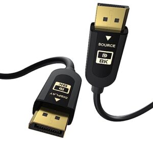 FIBBR 16K Fiber Optic DisplayPort Cable 2.1, VESA Certified Active DP Cable 33ft, 40Gbps Display Port Cord Support 16K@30Hz, 10K@30Hz, 8K@60Hz, 4K@165Hz, HDR, HDCP2.2, DSC 1.2a for Gaming Monitor PC