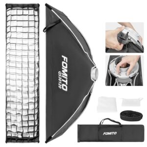FOMITO 12″x47″/30x120cm Rectangular Softbox, Quick Release Bowens Mount Softbox with Honeycomb Grid, Light Diffusers, Bag for Godox SL-60W SL60IID SL150R SL300R Aputure 120d etc