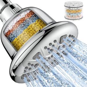 Filtered Shower Head – High Pressure Shower Head with Filter for Hard Water Softener – 7 Settings Bathroom Rain Showerhead to Remove Chlorine and Heavy Metals (Chrome)