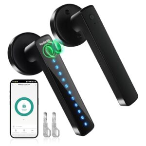 Fingerprint Door Lock, Keyless Entry Door Lock with Handle, Smart Door Knob with APP, Code, Fingerprint, Backup Key for Bedroom, Home, Hotel, Office, Apartment (Black) Kadonio