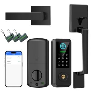 Fingerprint Smart Door Lock with Handle Set, Keyless Entry Door Lock with Keypad,5-in-1 Deadbolt,Bluetooth Deadbolt with Auto Lock,Black