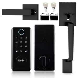 Fingerprint Smart Door Lock with Heavy Duty Handleset, Keyless Entry Door Lock, Electronic Keypad Deadbolt Locks, App Control for Front Door, Home (Matte Black)