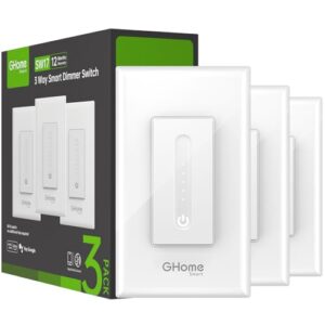 GHome Smart 3 Way Dimmer Switch, 3 Way Smart Switch for Light Compatible with Alexa, Google Assistant, Neutral Wire Needed, 2.4GHz WiFi Light Switch, UL Certified, No Hub Required, 3 Pack
