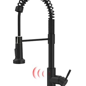 GIMILI Matte Black Touchless Kitchen Faucet Motion Sensor Activated Smart Hands Free Kitchen Faucets with Pull Down Sprayer Single Handle Spring Kitchen Sink Faucet