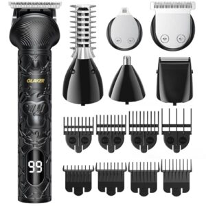 GLAKER Beard Trimmer for Men, Electric Razor for Body, Face, Mustache, Ear, Nose Hair Trimmer, Cordless Hair Clippers 17 Pieces 6-in-1 Shavers for Mens Grooming Kit, Gifts for Gentle (Black)
