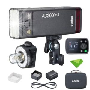 GODOX AD200 Pro II AD200ProII 200Ws 2.4G TTL Flash Strobe, 500 Full Power Flashes, Recycle Time Approx.0.01~1.8s Pocket Strobe Flash for Canon, Sony, Nikon, Fuji, Olympus, Panasonic(AD200Pro Upgraded)