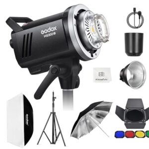 GODOX MS300V Studio Flash Photography Light Kit,2.4G 300W Bowens Mount Strobe Flash Lighting Kit with Light Stand,Softbox,Umbrella Reflector,GN58 Studio Lighting for Portrait Product Photography