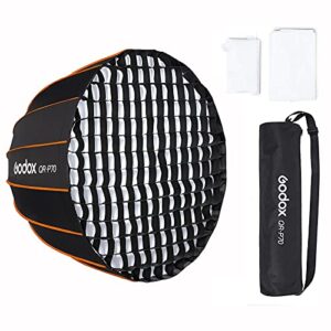 GODOX QR-P70 27.5 inch / 70cm Parabolic Softbox Bowens Mount, Quick Release Parabolic Softbox, w/Front & Inner Diffuser and Grid SL-60W AD600BM VL150 UL150 SL150II Amaran 100X 200D 200X