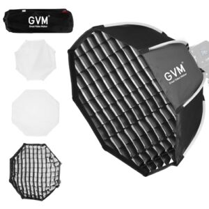 GVM 24.6in Softbox Soft Light Bowens Mount, 65cm Quick Release Softbox & Honeycomb Grid Compatible with GVM P80S/ SD80D/G100W/PR150R/PRO-SD200B/PRO-SD300B Video Light and Other Brand Video Lights