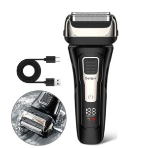Gertzy Electric Shaver for Men Face, Men’s Razor, Cordless Beard Foil Shavers with Pop Up Trimmer, Wet Dry Waterproof Rechargeable Type-C Charging, LED Display (Black)