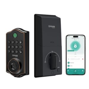 Ghome Smart Deadbolt Lock for Front Door – Fingerprint, APP, Keypad & Key Entry, Auto-Lock, Easy Install | Keyless Entry Security for Home/Apartment/Hotel/Garage (Black)
