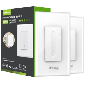 Ghome Smart Dimmer Switch – Single Pole 2.4GHz Wi-Fi Smart Dimmer Switch Compatible with Alexa and Google Home, White 2 Pack