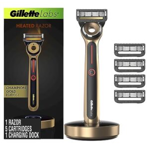 Gillette Labs Heated Razor Gold Edition – 1 Handle, 5 Blade Refills, 1 Charging Dock