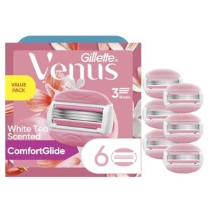 Gillette Venus ComfortGlide White Tea Women’s Razor Blades, 3-Blade Razor Refills, 6 Count
