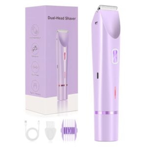 Glow Aura Women’s Shaver, Dermave Bikini Shaver, 2-in-1 Electric Razor for Women, Wet and Dry Waterproof Bikini Trimmer, Glowshave Dual Head Body Razor for Face, Legs, Underarm (Purple)